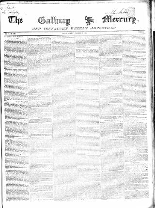 cover page of Galway Mercury, and Connaught Weekly Advertiser published on November 23, 1850