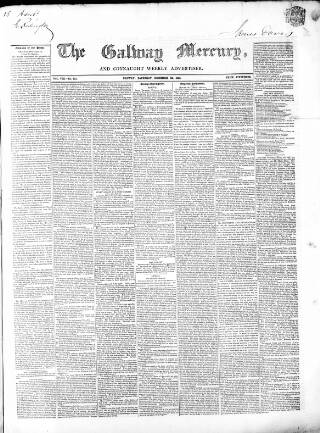 cover page of Galway Mercury, and Connaught Weekly Advertiser published on December 25, 1852