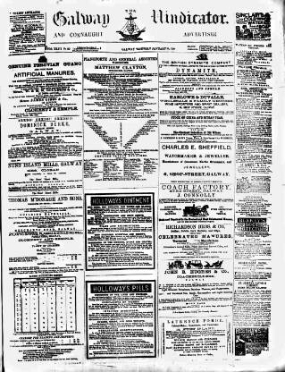 cover page of Galway Vindicator, and Connaught Advertiser published on January 26, 1884