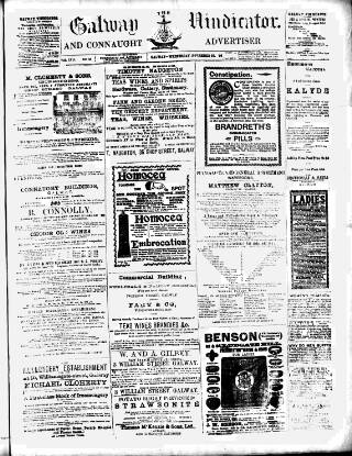 cover page of Galway Vindicator, and Connaught Advertiser published on November 23, 1898