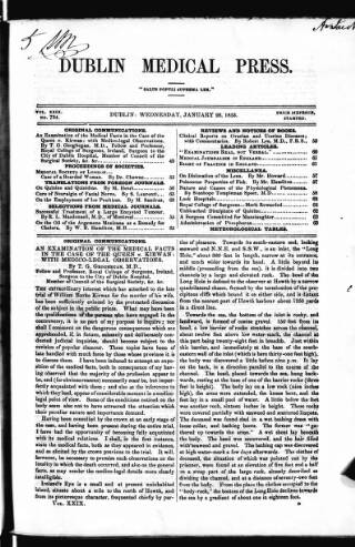 cover page of Dublin Medical Press published on January 26, 1853