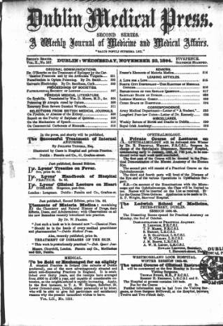 cover page of Dublin Medical Press published on November 23, 1864