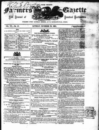 cover page of Farmer's Gazette and Journal of Practical Horticulture published on November 23, 1861