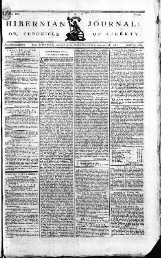 cover page of Hibernian Journal; or, Chronicle of Liberty published on January 26, 1784