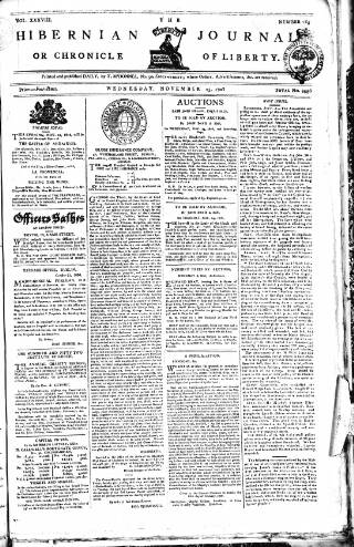 cover page of Hibernian Journal; or, Chronicle of Liberty published on November 23, 1808