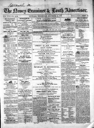 cover page of Newry Examiner and Louth Advertiser published on November 23, 1859