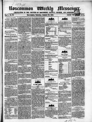 cover page of Roscommon Messenger published on January 26, 1850