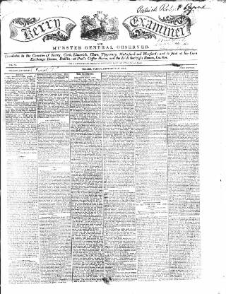 cover page of Kerry Examiner and Munster General Observer published on December 25, 1846