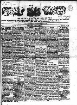 cover page of Kerry Examiner and Munster General Observer published on January 26, 1849