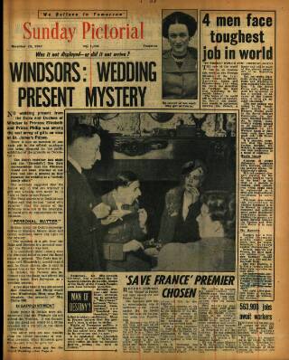 cover page of Sunday Mirror published on November 23, 1947