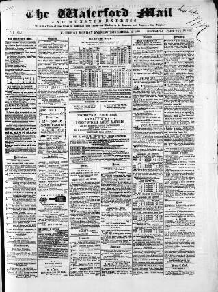 cover page of Waterford Mail published on November 23, 1868