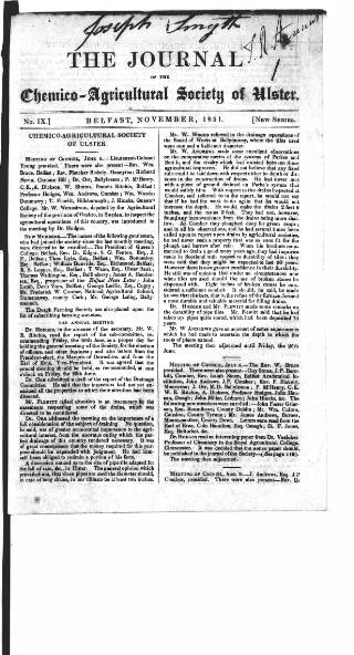 cover page of Journal of the Chemico-Agricultural Society of Ulster published on November 3, 1851