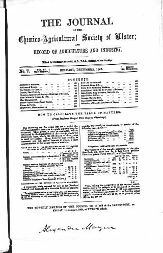 cover page of Journal of the Chemico-Agricultural Society of Ulster published on December 7, 1863