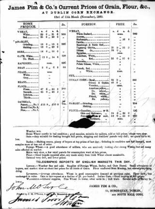 cover page of Current Prices of Grain at Dublin Corn Exchange published on November 23, 1860