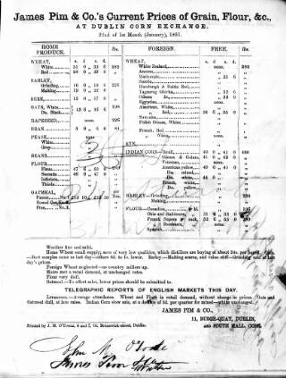 cover page of Current Prices of Grain at Dublin Corn Exchange published on January 22, 1861
