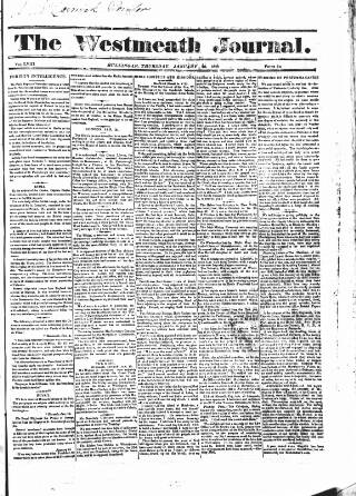 cover page of Westmeath Journal published on January 26, 1826