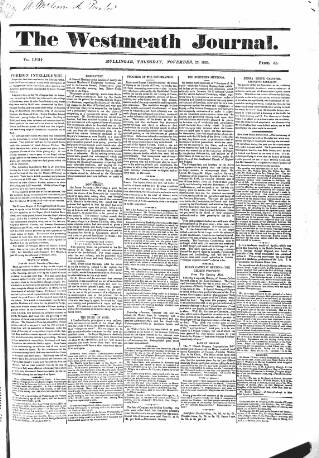 cover page of Westmeath Journal published on November 23, 1826