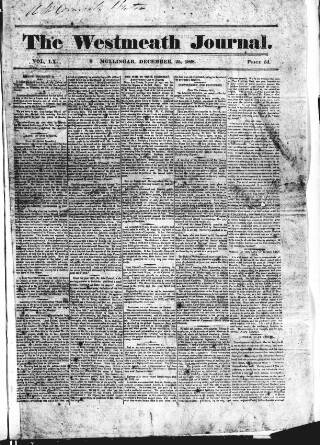 cover page of Westmeath Journal published on December 25, 1828