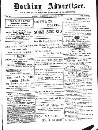 cover page of Dorking and Leatherhead Advertiser published on January 26, 1889