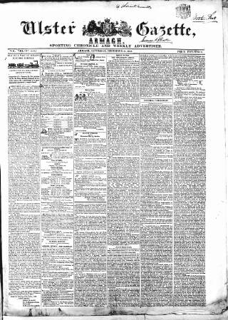 cover page of Ulster Gazette published on December 25, 1852