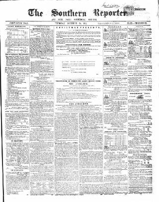 cover page of Southern Reporter and Cork Commercial Courier published on December 25, 1856