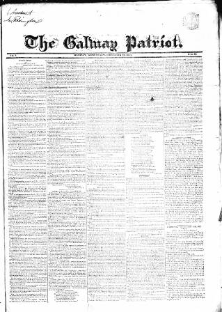 cover page of Galway Patriot published on December 27, 1837