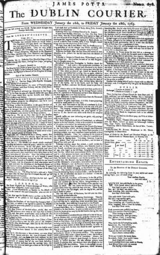 cover page of Dublin Courier published on January 26, 1763