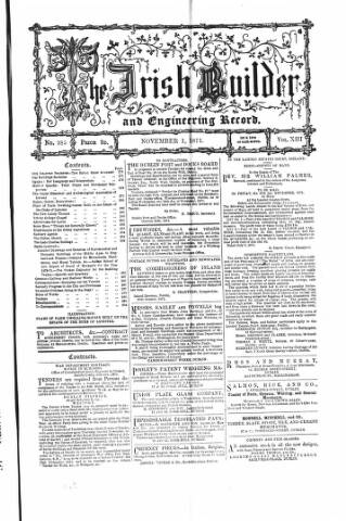 cover page of The Dublin Builder published on November 1, 1871