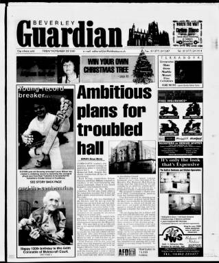 cover page of Beverley Guardian published on November 23, 2001