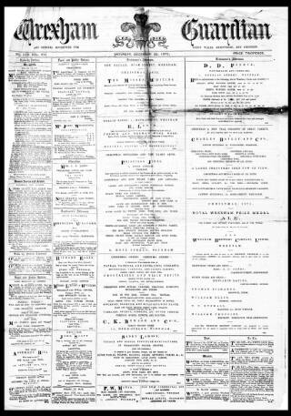 cover page of Wrexham Guardian and Denbighshire and Flintshire Advertiser published on December 25, 1875