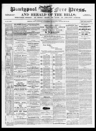 cover page of Pontypool Free Press published on November 23, 1867