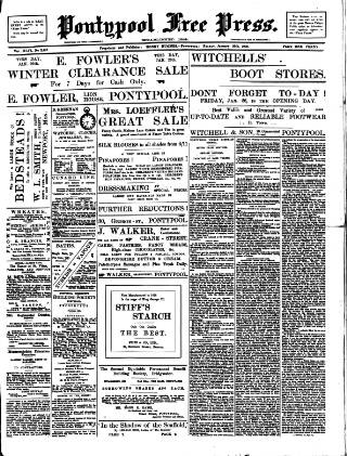 cover page of Pontypool Free Press published on January 26, 1906