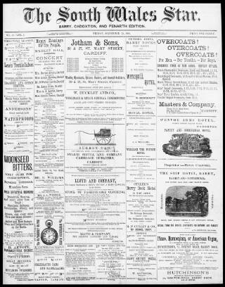 cover page of South Wales Star published on December 25, 1891