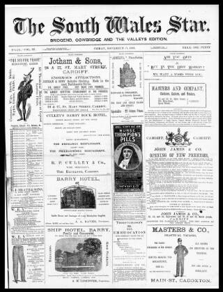 cover page of South Wales Star published on November 17, 1893