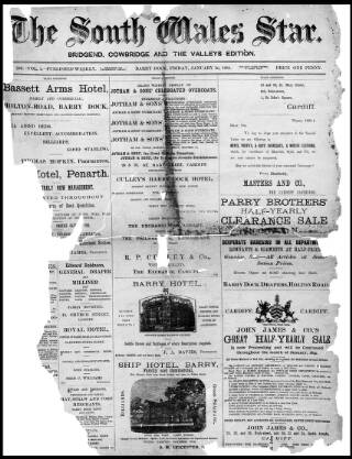 cover page of South Wales Star published on January 26, 1894