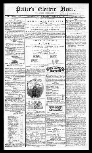 cover page of Potter's Electric News published on December 25, 1861