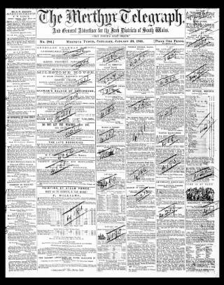 cover page of Merthyr Telegraph, and General Advertiser for the Iron Districts of South Wales published on January 26, 1861