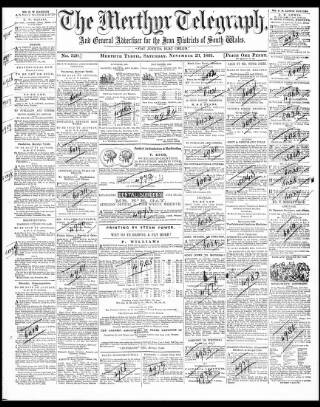 cover page of Merthyr Telegraph, and General Advertiser for the Iron Districts of South Wales published on November 23, 1861