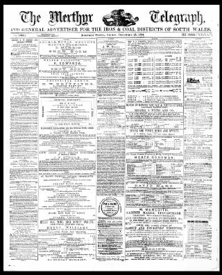 cover page of Merthyr Telegraph, and General Advertiser for the Iron Districts of South Wales published on December 25, 1874