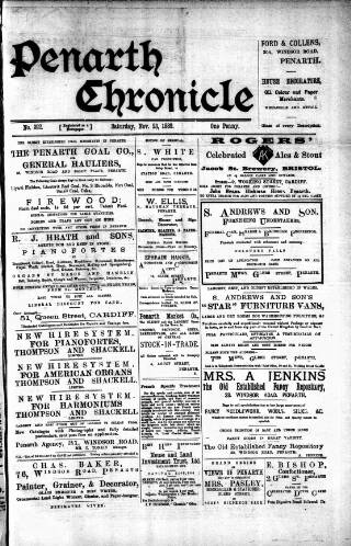 cover page of Penarth Chronicle and Cogan Echo published on November 23, 1889