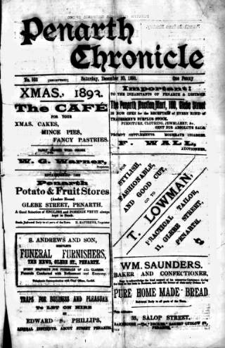 cover page of Penarth Chronicle and Cogan Echo published on December 30, 1893