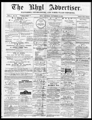 cover page of Rhyl Record and Advertiser published on November 23, 1878