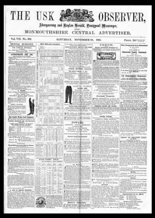 cover page of Usk Observer published on November 23, 1861