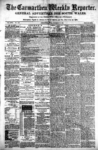 cover page of Carmarthen Weekly Reporter published on November 23, 1888