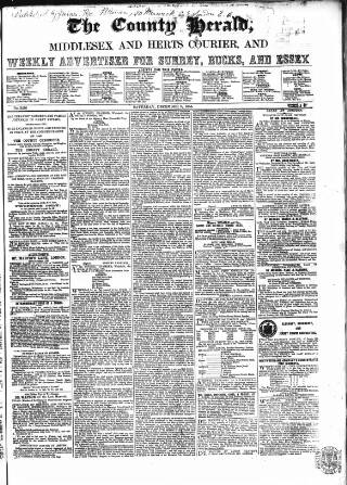 cover page of County Chronicle, Surrey Herald and Weekly Advertiser for Kent published on December 9, 1865