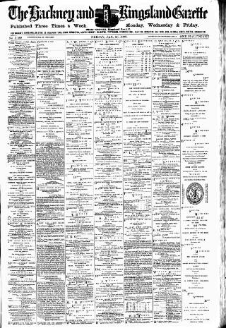 cover page of Hackney and Kingsland Gazette published on January 26, 1883