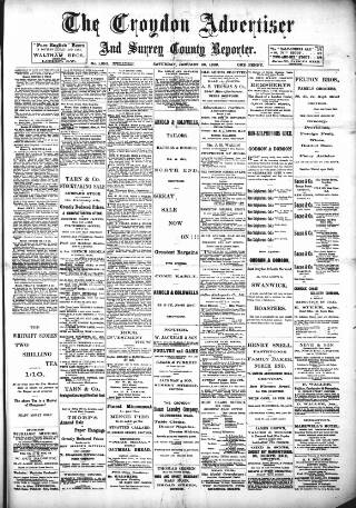 cover page of Croydon Advertiser and East Surrey Reporter published on January 26, 1889