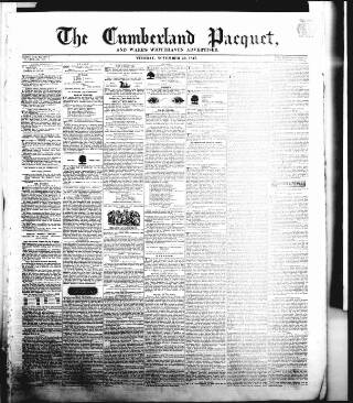 cover page of Cumberland Pacquet, and Ware's Whitehaven Advertiser published on November 23, 1847