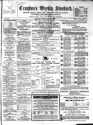 cover page of Croydon's Weekly Standard published on November 23, 1867