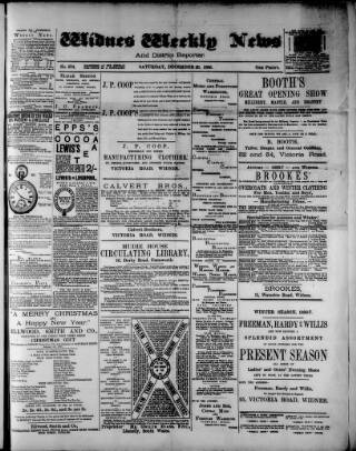 cover page of Widnes Weekly News and District Reporter published on December 25, 1886